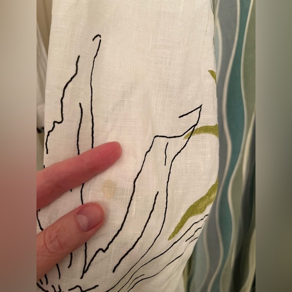 HABITAT 100% Linen Button Up Langenlook Top Blouse White Green Womans Size Small - Picture 11 of 12